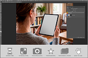 Woman Holding Tablet Living Room PSD, a Device Mockup by Bruno's Shop (Thumbnail 2 of 3)