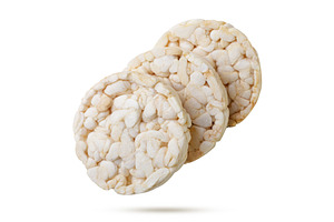 Rice cakes flying close-up on a