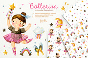 Watercolor cute ballerina. Girl set., an Illustration by babenkoirusa (Thumbnail 1 of 10)