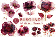 Burgundy Flowers Abstract Clipart, an Illustration by Douce Créativité (Thumbnail 1 of 9)