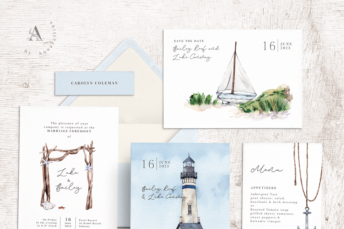 Nautical Beach Wedding Illustrations, a Decorative Illustration by Aquarellina (Photo 20 of 34)