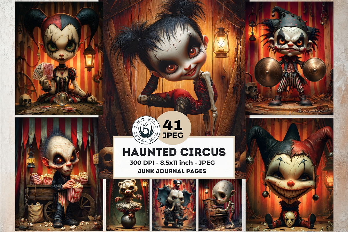 Haunted Circus Digital Papers, a Person Illustration by ThatsDesignArt (Photo 1 of 10)