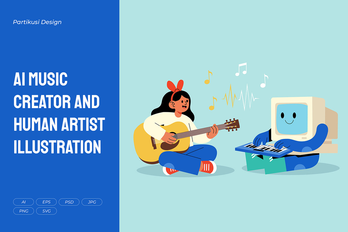 AI Music Creator and Human Artist, a Person Illustration by Partikusi Design (Photo 1 of 3)