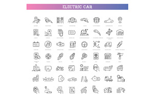 Electric Vehicle Charging Line Icons, an Outline Icon by Tettygreen