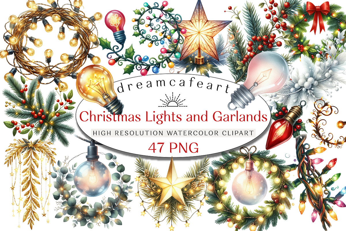 Christmas Lights and Garlands, an Illustration by DreamCafeArt (Photo 1 of 8)