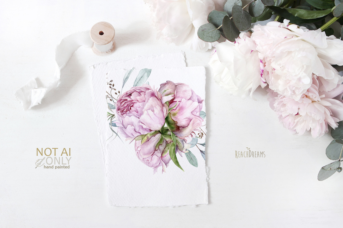 Pink Peonies and Eucalyptus clipart, a Decorative Illustration by ReachDreams (Photo 4 of 10)