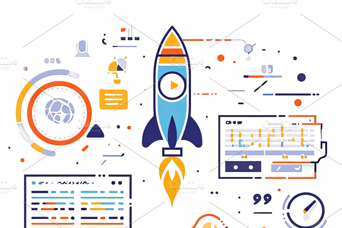 Modern digital marketing concept with graphs, analytics, and innovative technol, an Illustration by AS photostudio