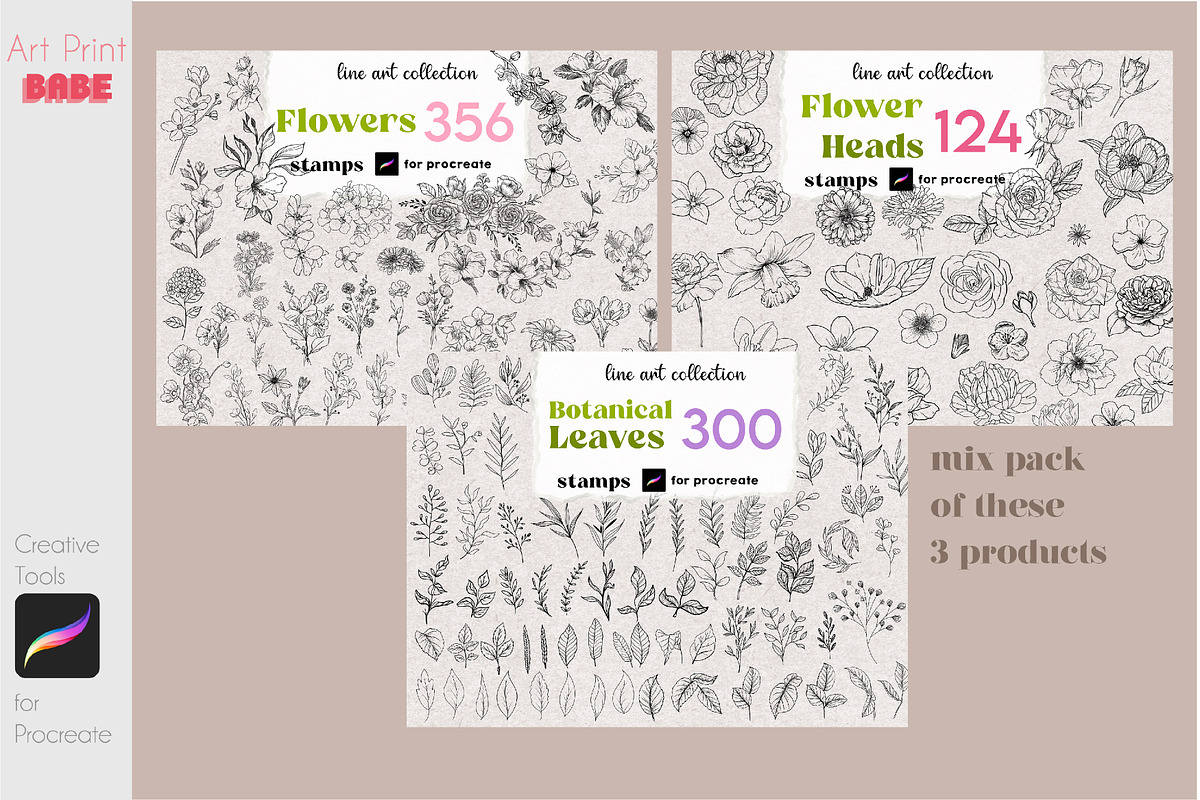 Procreate Flower Stamps Tattoo Pack, a Brush Add-On by ArtPrintBabe