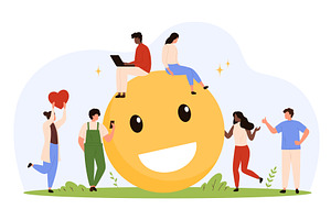 Interacting Around Giant Smiley, a Person Illustration by Flashvector