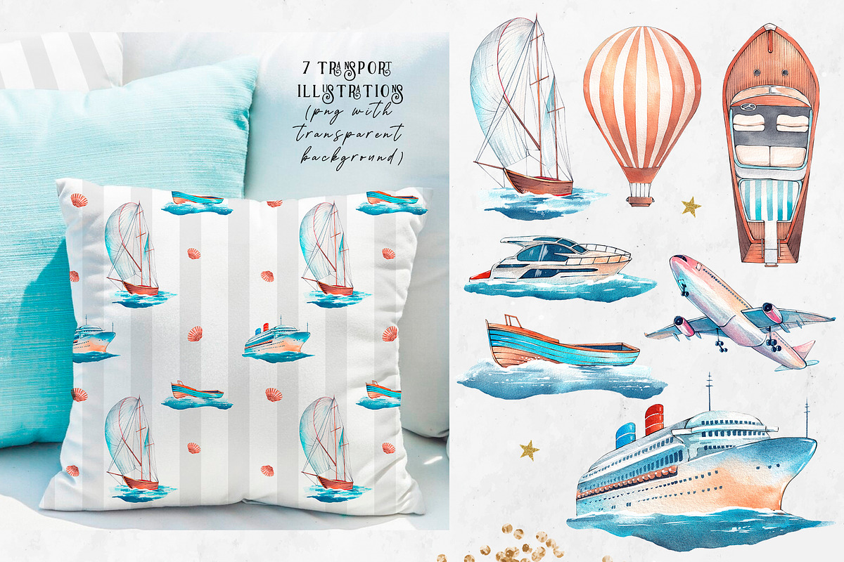 Sea journey. Summer watercolor set, an Object Illustration by VerAna (Photo 4 of 19)