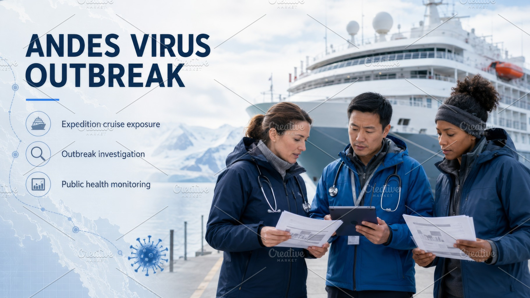 Andes virus outbreak investigation on cruise ship with team in w, a Photo by Dvoevnore photos