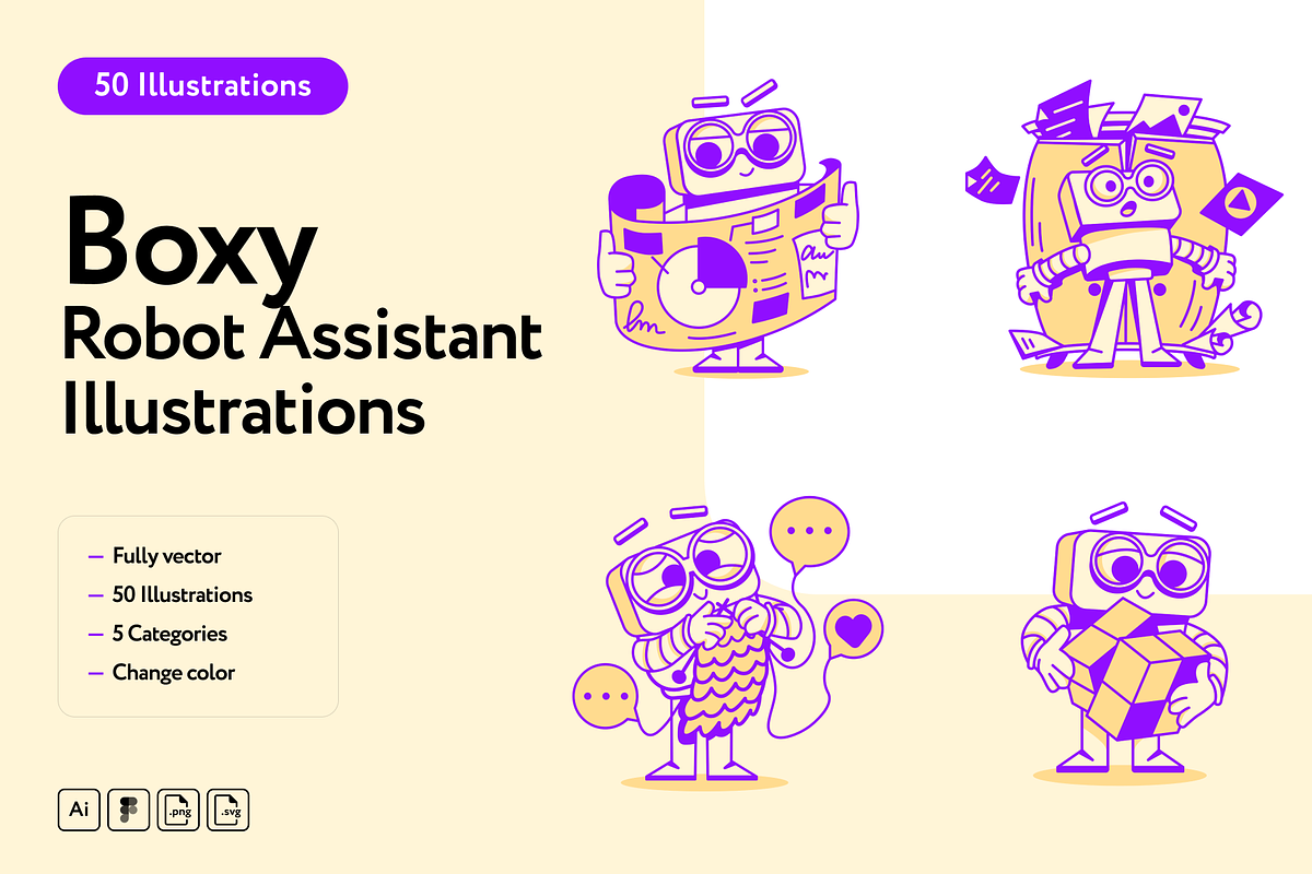 Boxy Robos Assistant Illustrations, a Technology Illustration by Welovegraphics (Photo 1 of 7)