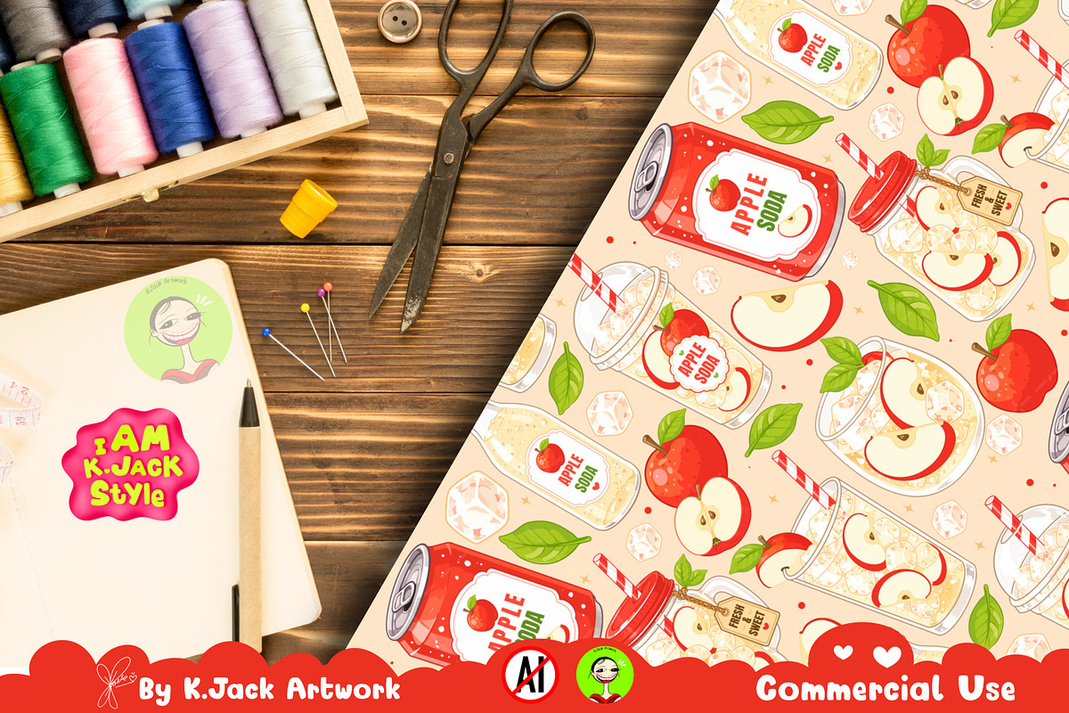 Cute Apple Soda Drink Seamless, a Background Graphic by K.JackArtwork (Photo 6 of 8)