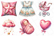 Watercolor Pink Baby Shower Clipart, an Illustration by DreamPrint404 (Thumbnail 4 of 6)