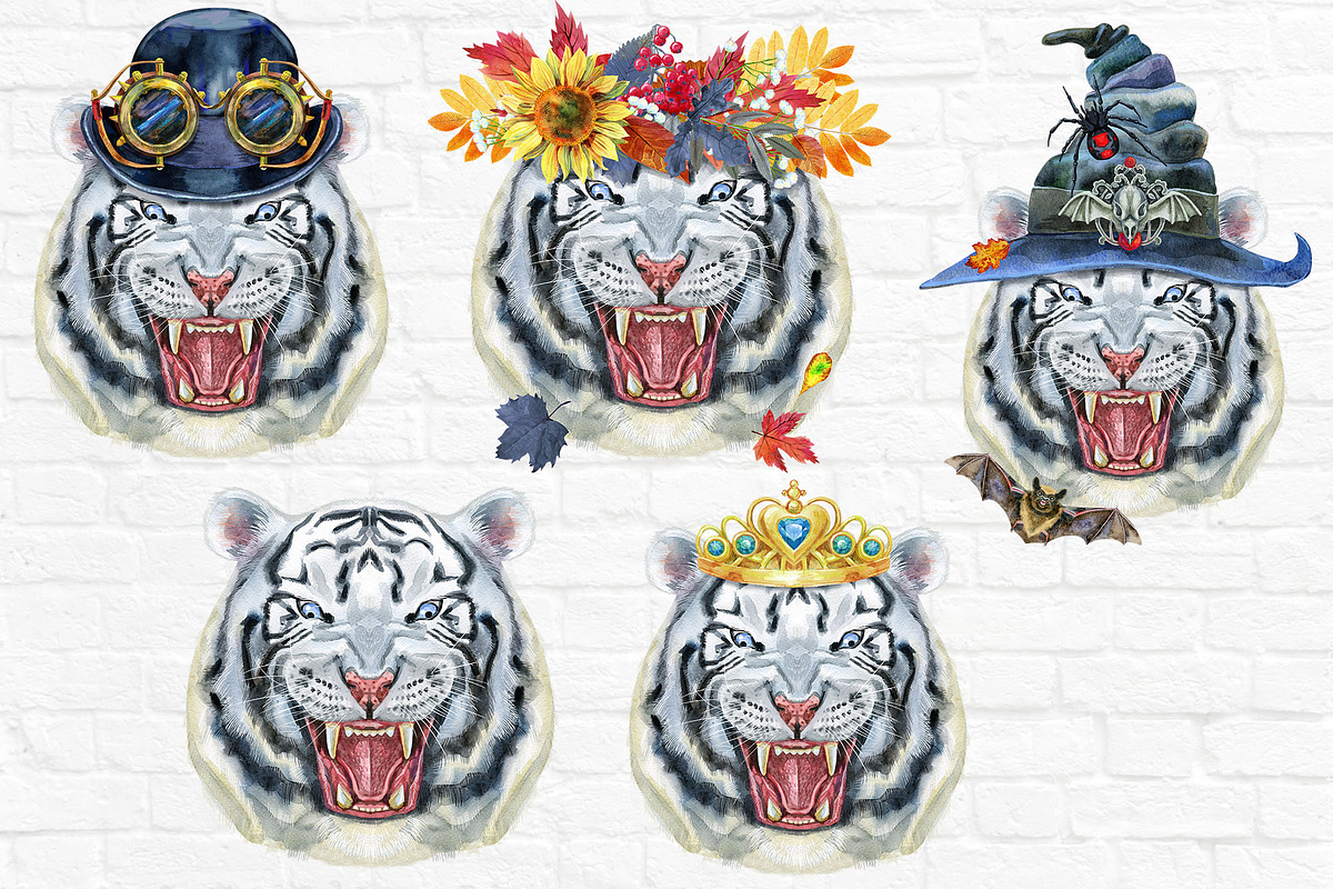 Watercolor fearsome white tiger, an Animal Illustration by Watercolor fantasy (Photo 5 of 5)