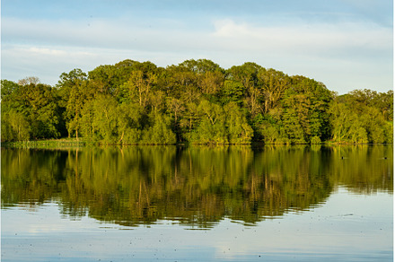 View across the Mere to a reflection, a Nature Photo by Backyard Stock