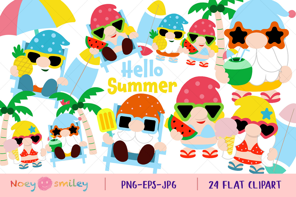 Gnomes Summer Beach, Flat Clipart, an Illustration by Noey smiley (Photo 1 of 8)