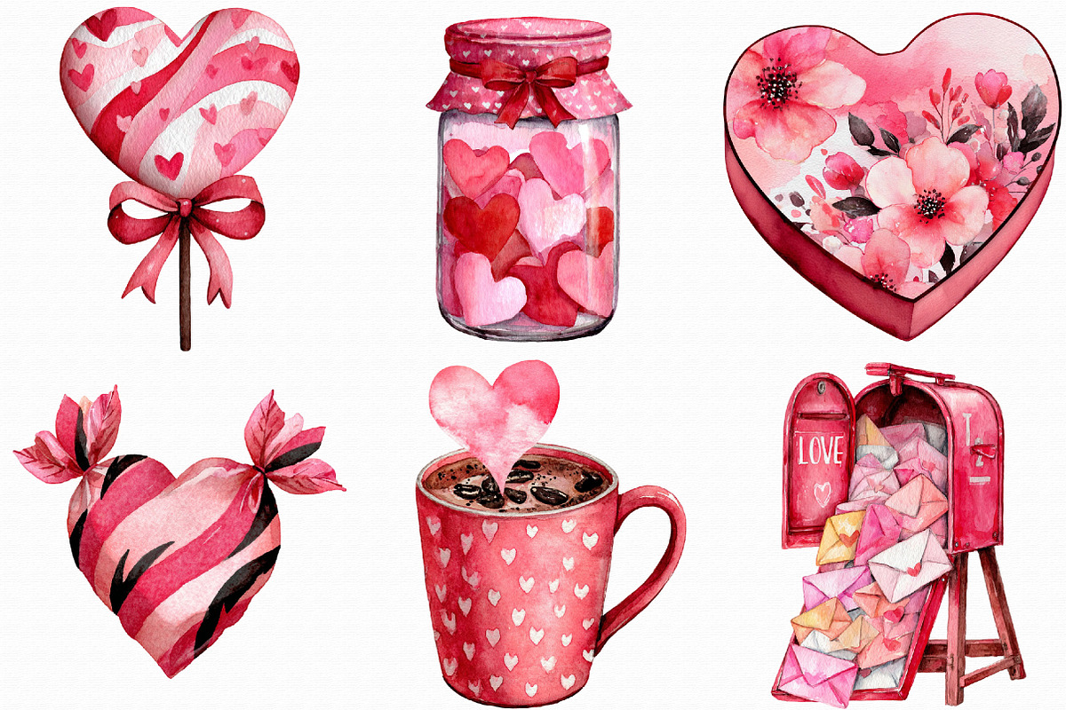 Watercolor Valentines Day Clipart, an Illustration by Libby Wishes (Photo 6 of 7)