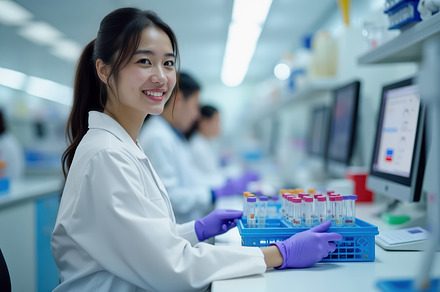 Female Scientist Working with Biolog, a Health & Medical Photo by angellodeco