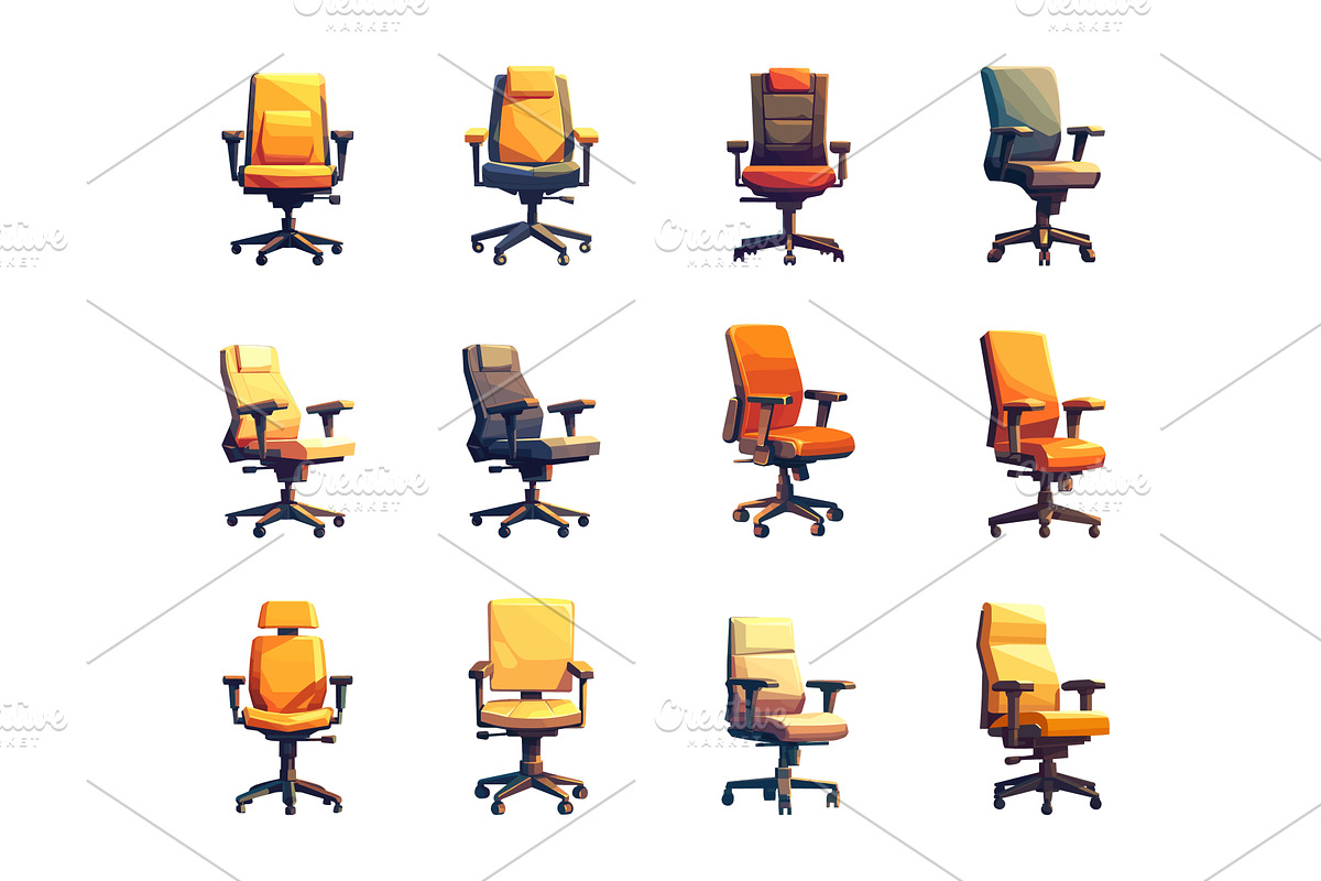 Cartoon set of computer chairs of, an Object Illustration by LadadikArt