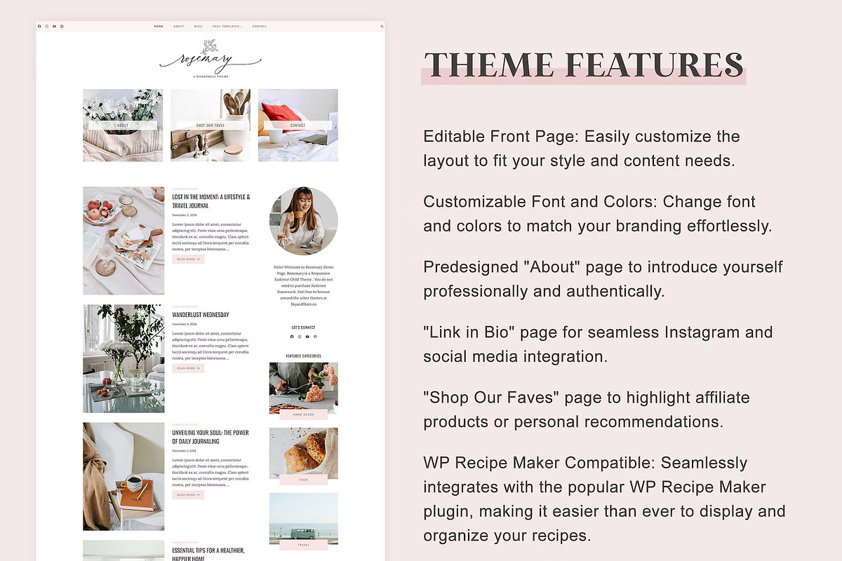 Rosemary Pink Kadence Theme, a WordPress Template by Sky and Stars (Photo 3 of 5)