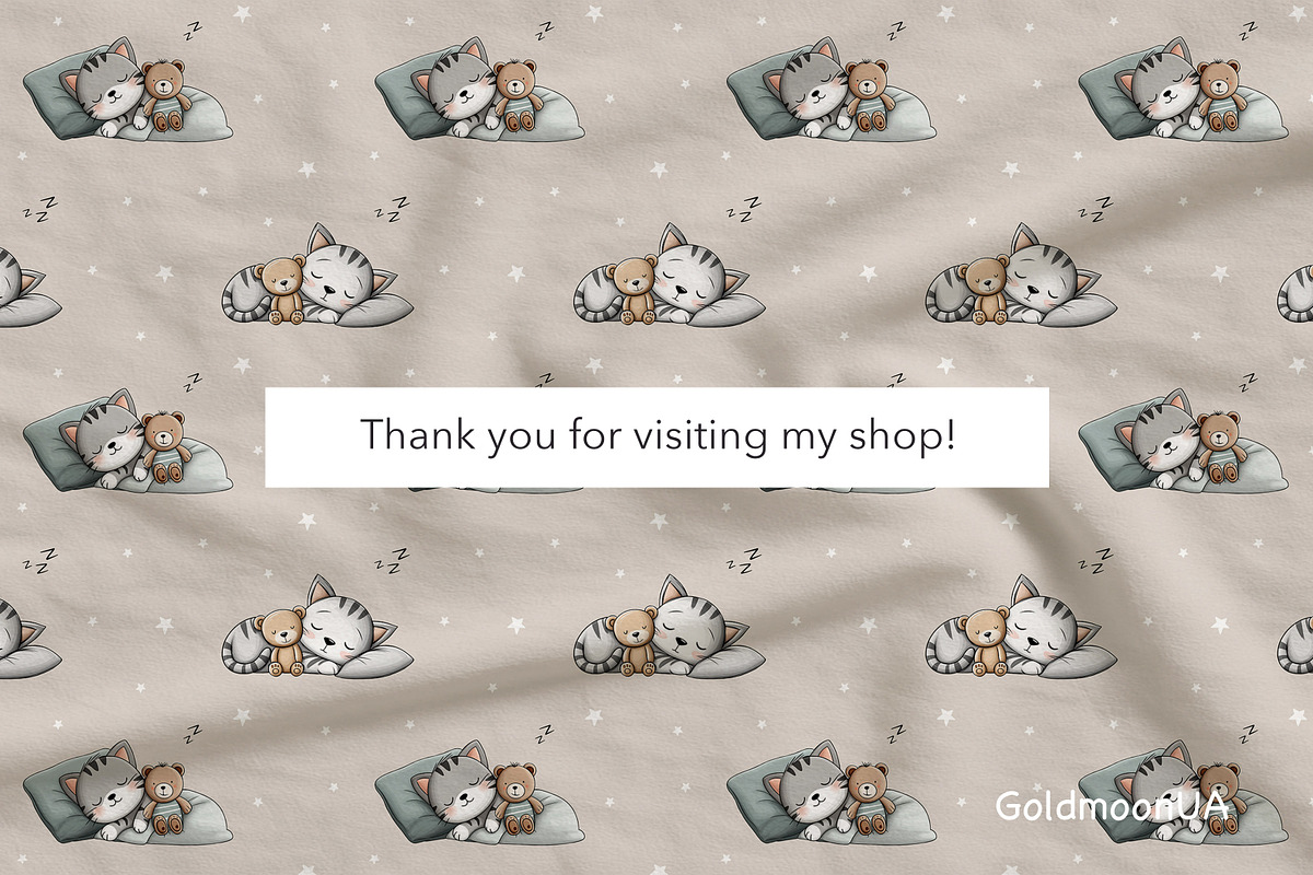 Sleepy kitty Patterns & Clipart, an Animal Illustration by GoldmoonUA (Photo 5 of 5)