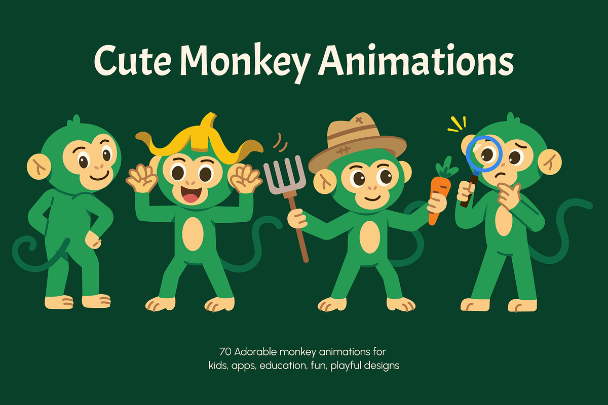 Animated Cute Monkey Vector Icons, an Emoji Icon by Creative Stall (Photo 1 of 3)