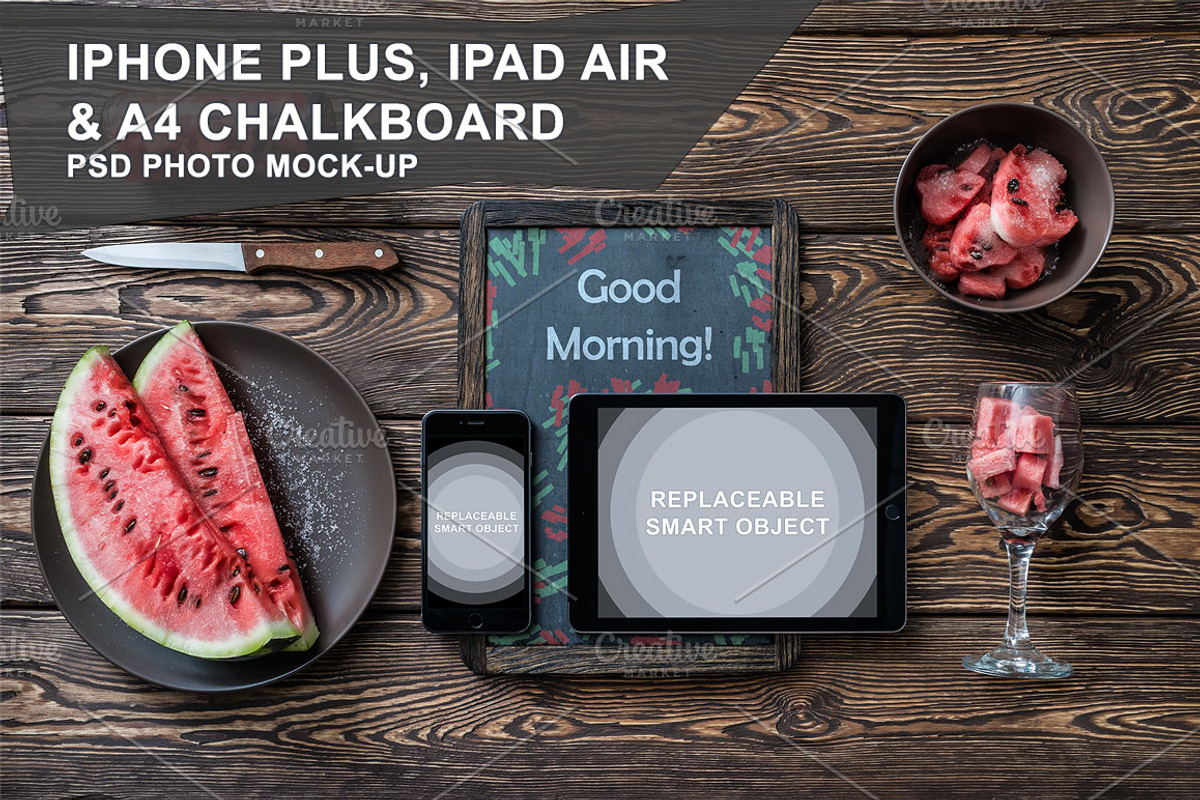 Iphone, Ipad and Chalkboard Mockup, an iPhone Mockup by mockupgeek (Photo 1 of 4)
