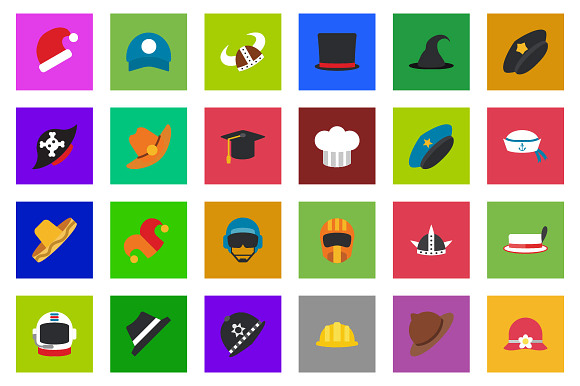 25 Cap Hat Flat Icon Set