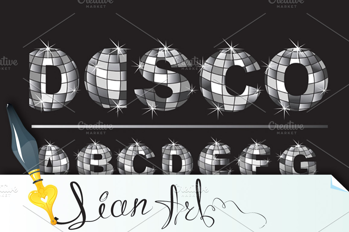 Silver disco ball letters - alphabet, an Illustration by Lian-art
