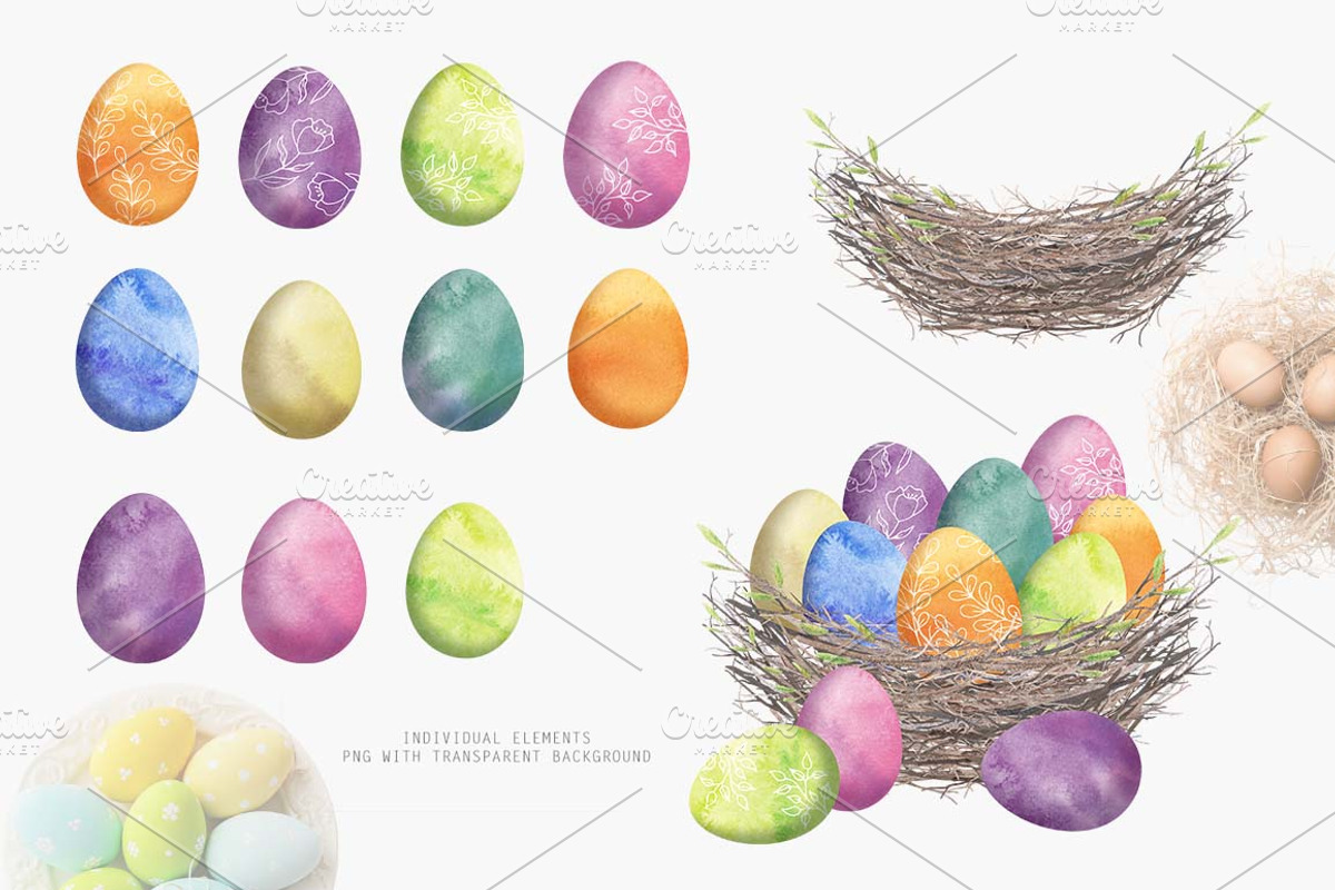 Spring flower, Easter set Watercolor, an Animal Illustration by Daryartsy (Photo 7 of 12)