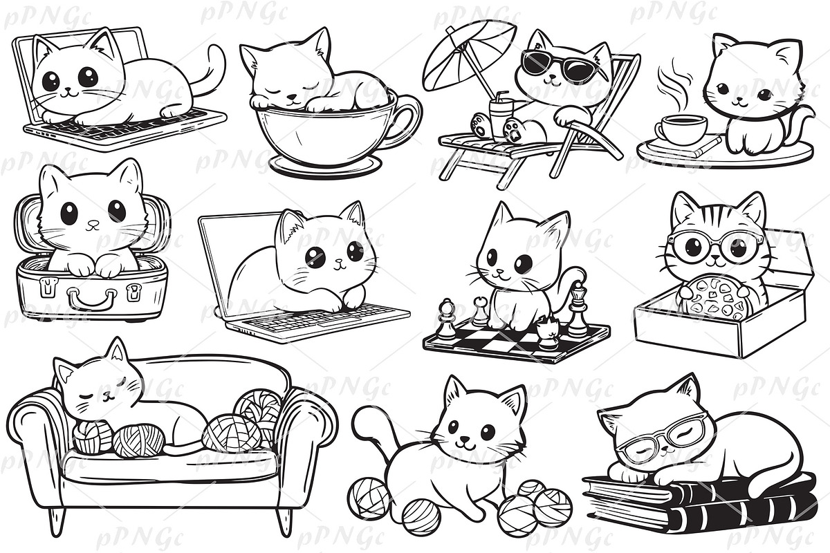 Adorable Cat Clipart Bundle SVG, an Animal Illustration by PassionPNGcreation (Photo 1 of 6)