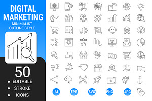 Digital Marketing outline icon set, an Outline Icon by Icons
