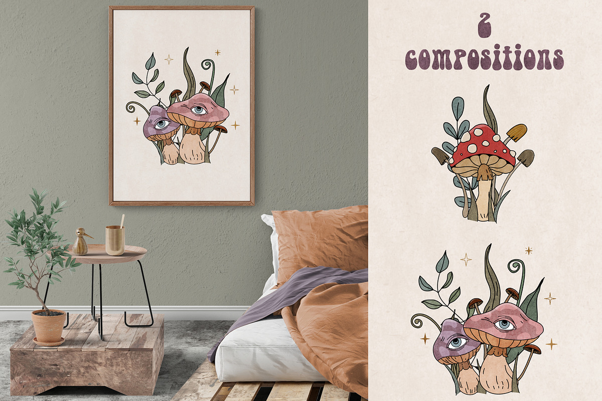 Retro magic mushrooms & eyes set, an Illustration by marie dricot (Photo 4 of 5)