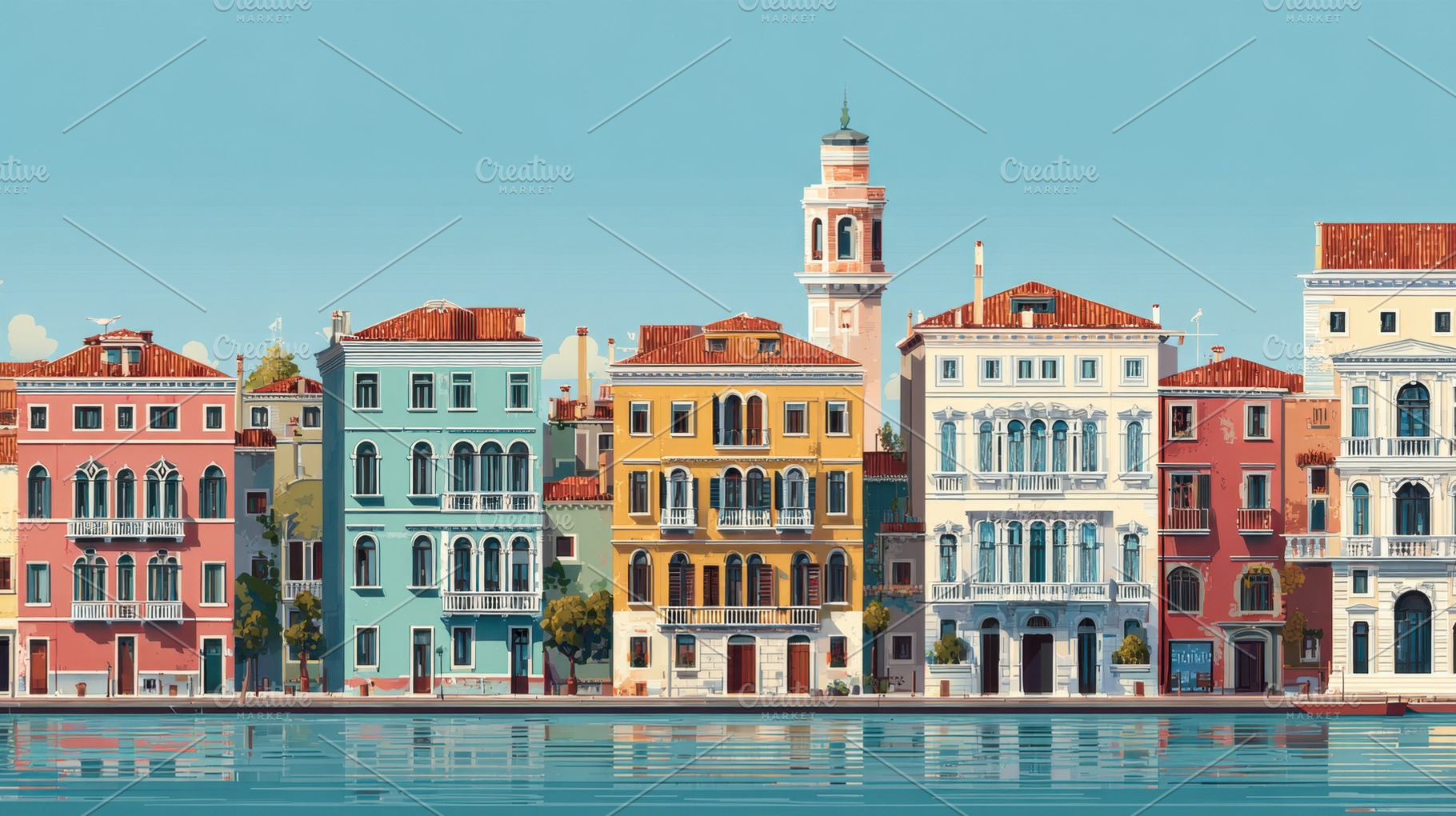 Colorful buildings along a waterway, a Photo by Beautiful things