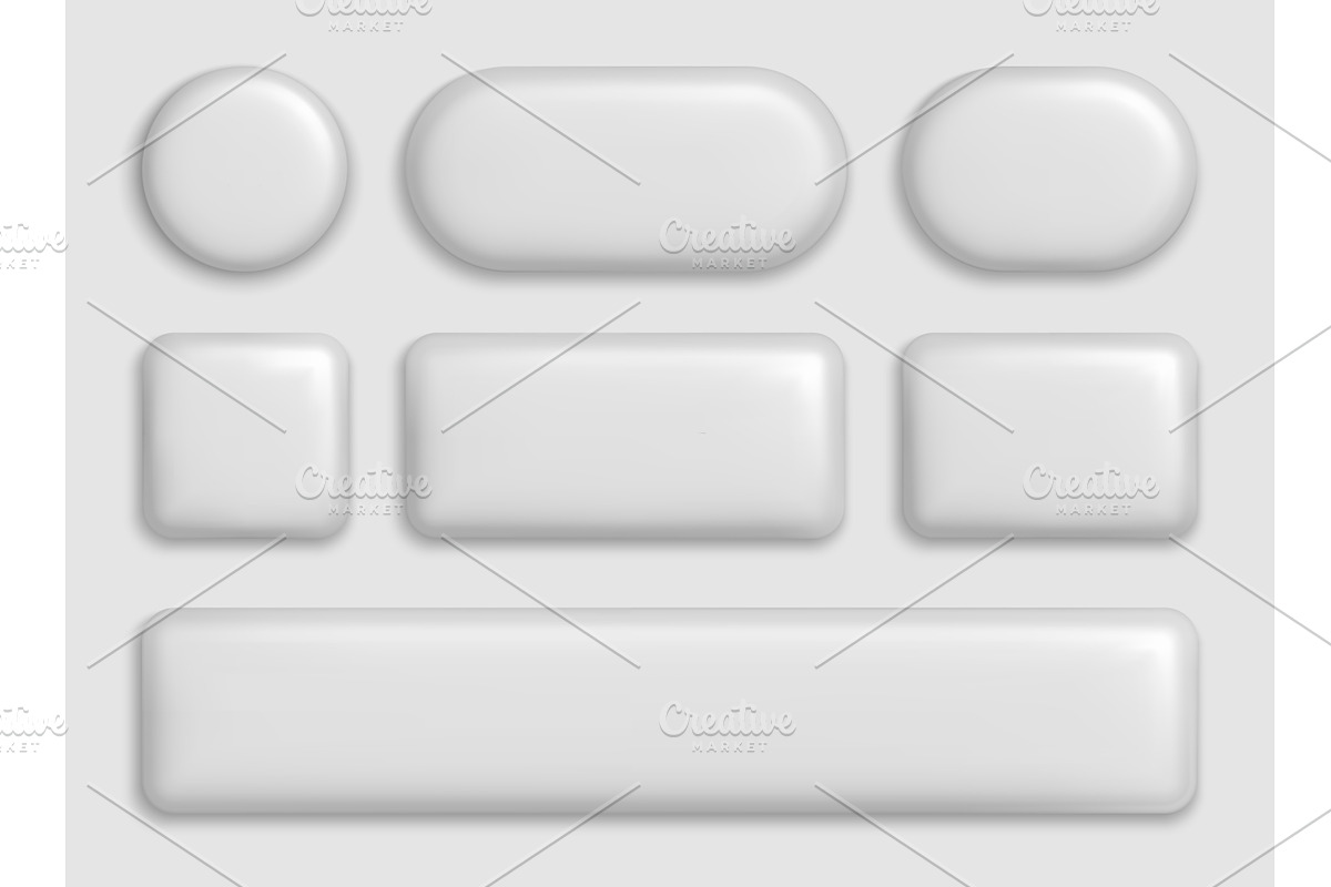 3d white buttons. Plastic rectangle, an Object Illustration by Frogella