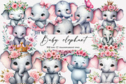 Baby elephant watercolor clipart, an Illustration by Designworld (Thumbnail 1 of 4)