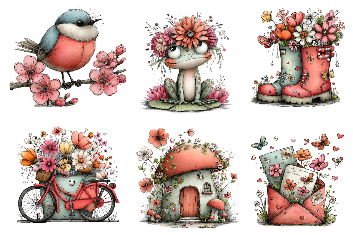 Whimsical Spring Clipart Bundle, an Illustration by Dream Creation (Photo 5 of 6)