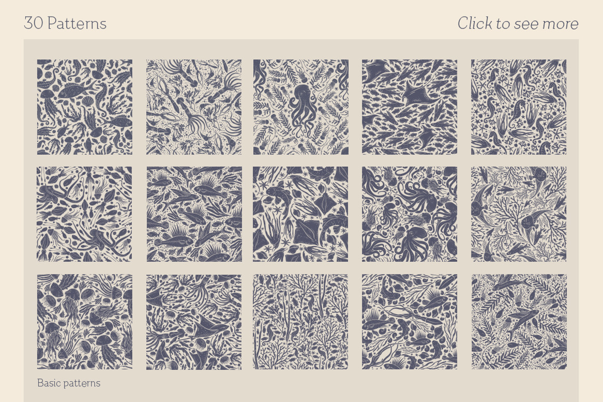 Inhabitants of the sea patterns, a Pattern Graphic by Piñata (Photo 2 of 14)