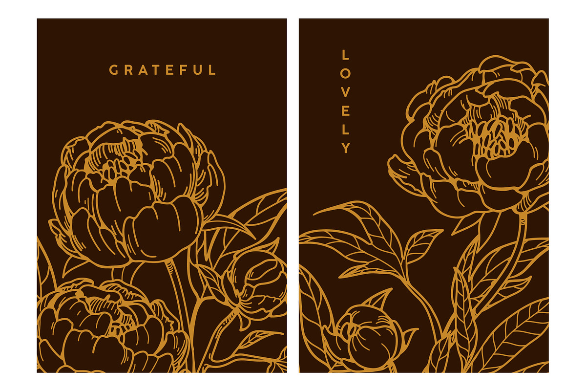 Retro, engraved peony flower cards, a Decorative Illustration by Good Studio (Photo 2 of 6)