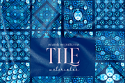 Watercolor blue tile patterns, a Decorative Illustration by Ojeny shop (Thumbnail 3 of 8)