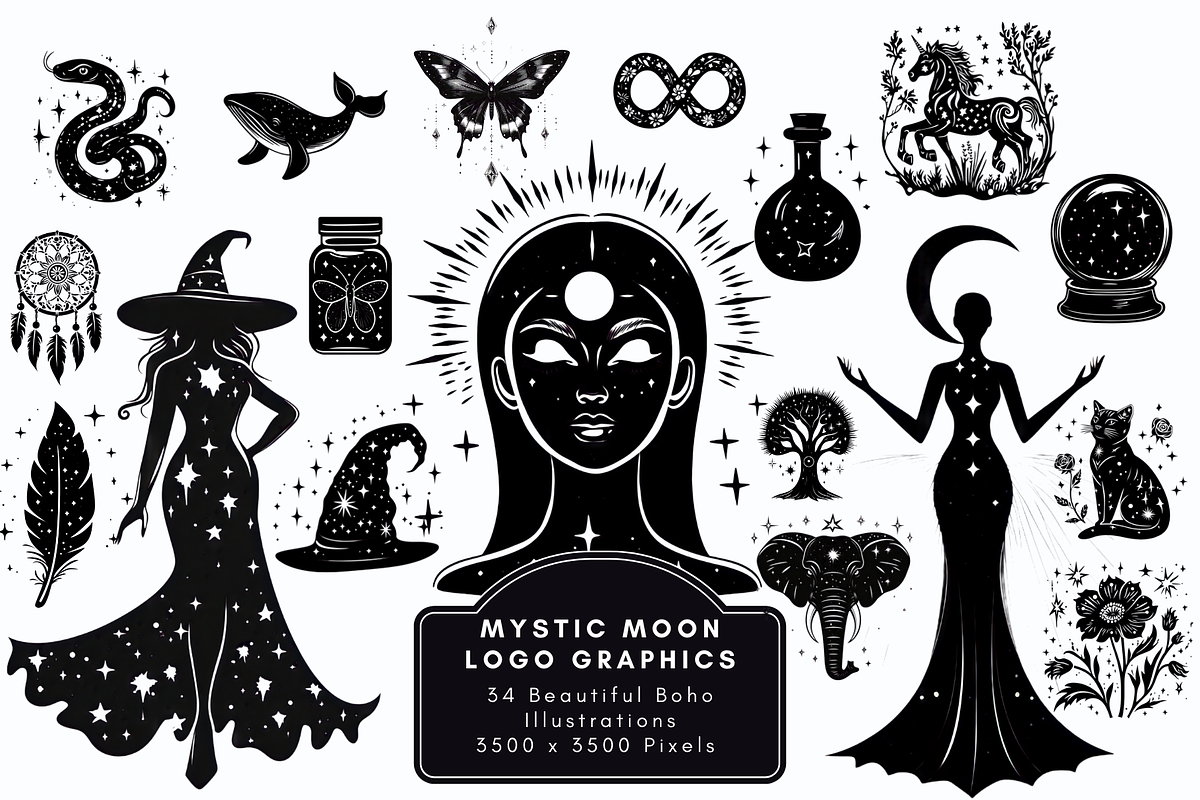 Mystic Moon Simple Logo Graphics, an Illustration by NadiaTheronArt (Photo 1 of 4)