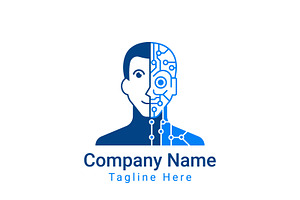 Half human face half robot face logo, a Branding & Logo Template by Design Store