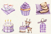 Purple Gingham Kids Birthday Clipart, an Illustration by OK Design (Thumbnail 3 of 5)