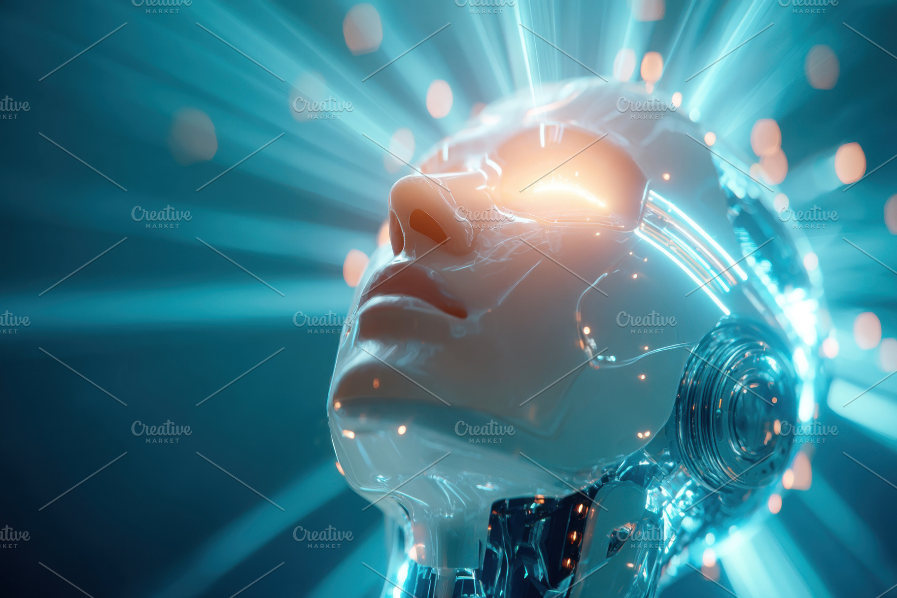Futuristic humanoid figure with glowing elements, a Technology Photo by AlyaAnd