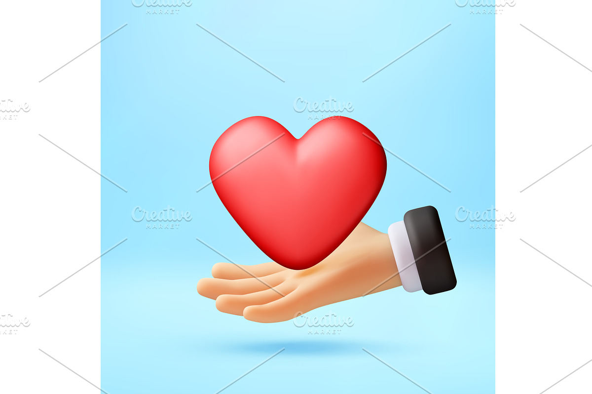 3D Cartoon hand holding red heart, an Object Illustration by Abscent