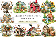 Watercolor Chicken Coop Clipart, a Seasonal Illustration by DreamArtGraphic (Thumbnail 1 of 4)