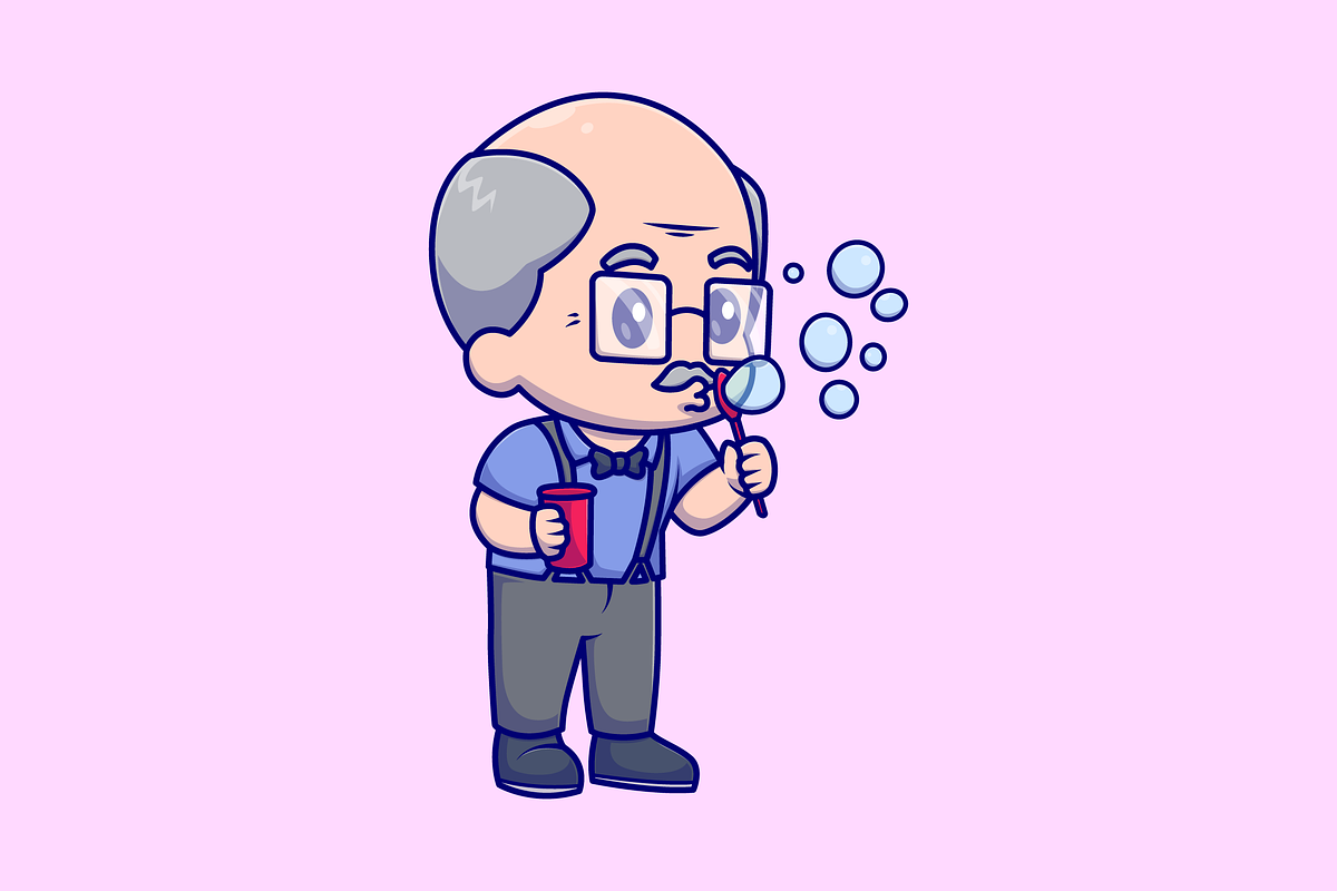 Cute Grandfather Blowing Bubble, a Person Illustration by Catalyst Labs