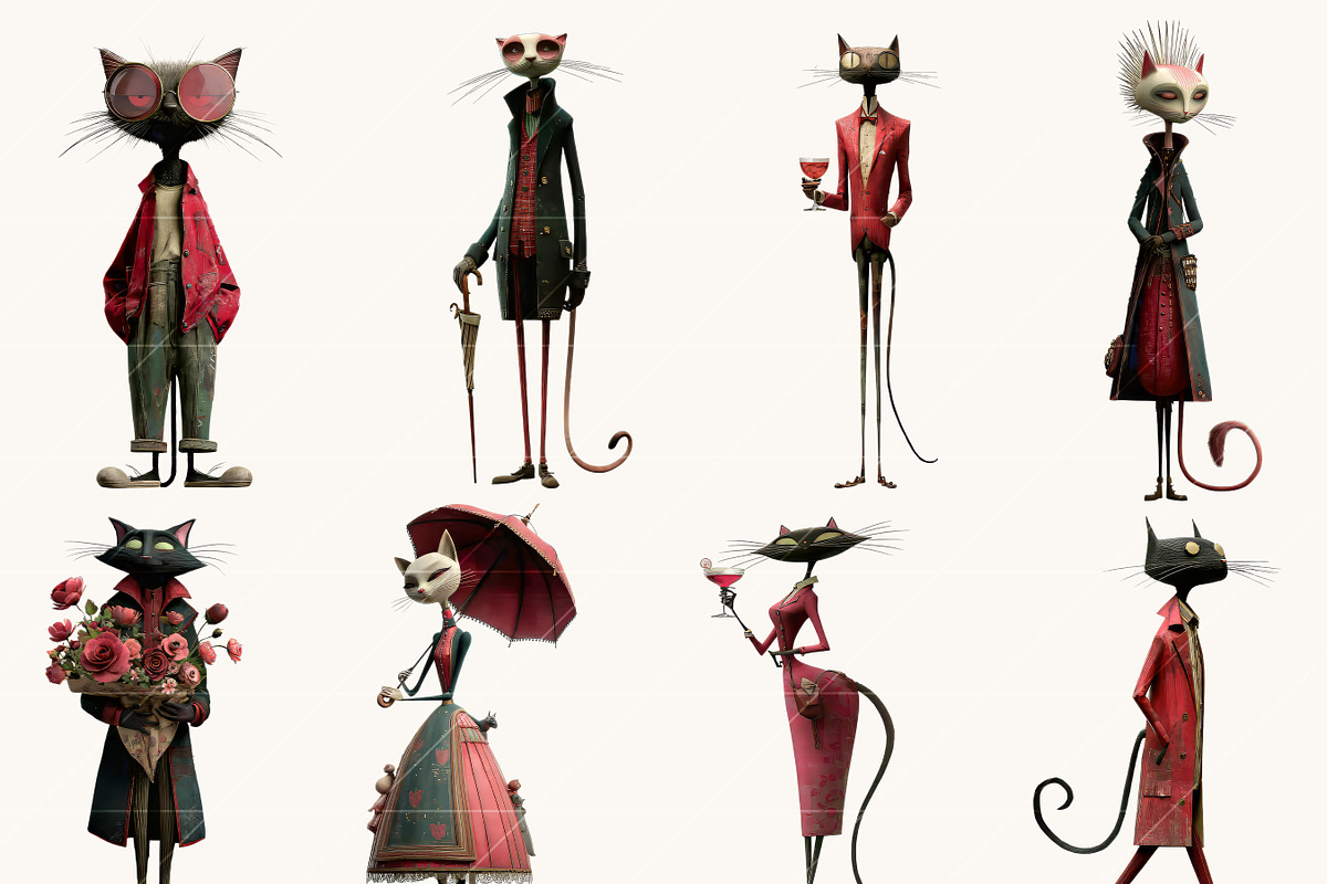Watercolor Whimsical Cat Clipart, an Animal Illustration by BusyDaydesign (Photo 3 of 9)