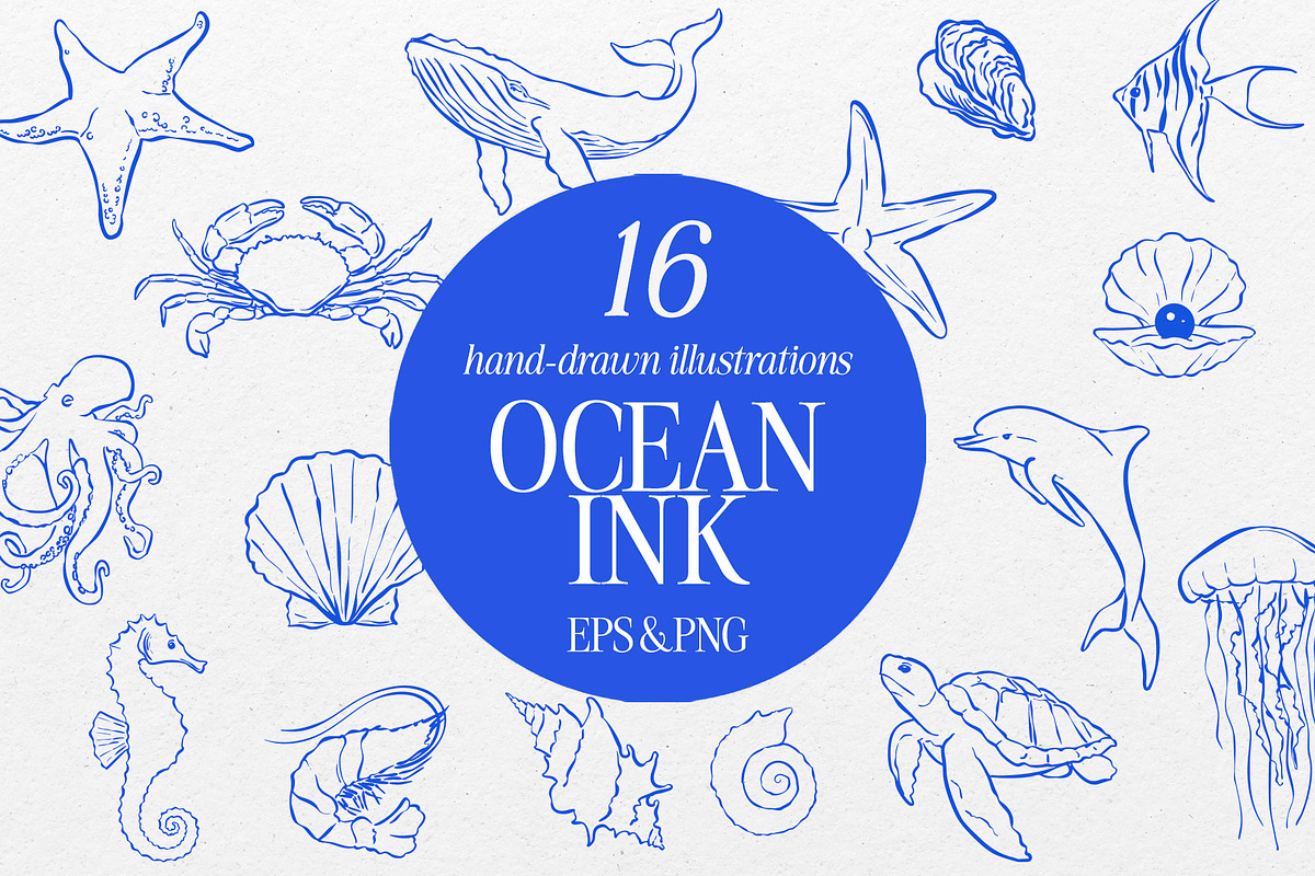 Ocean Ink – Hand-Drawn Illustration, an Object Graphic by Deveze Art & Co (Photo 1 of 6)